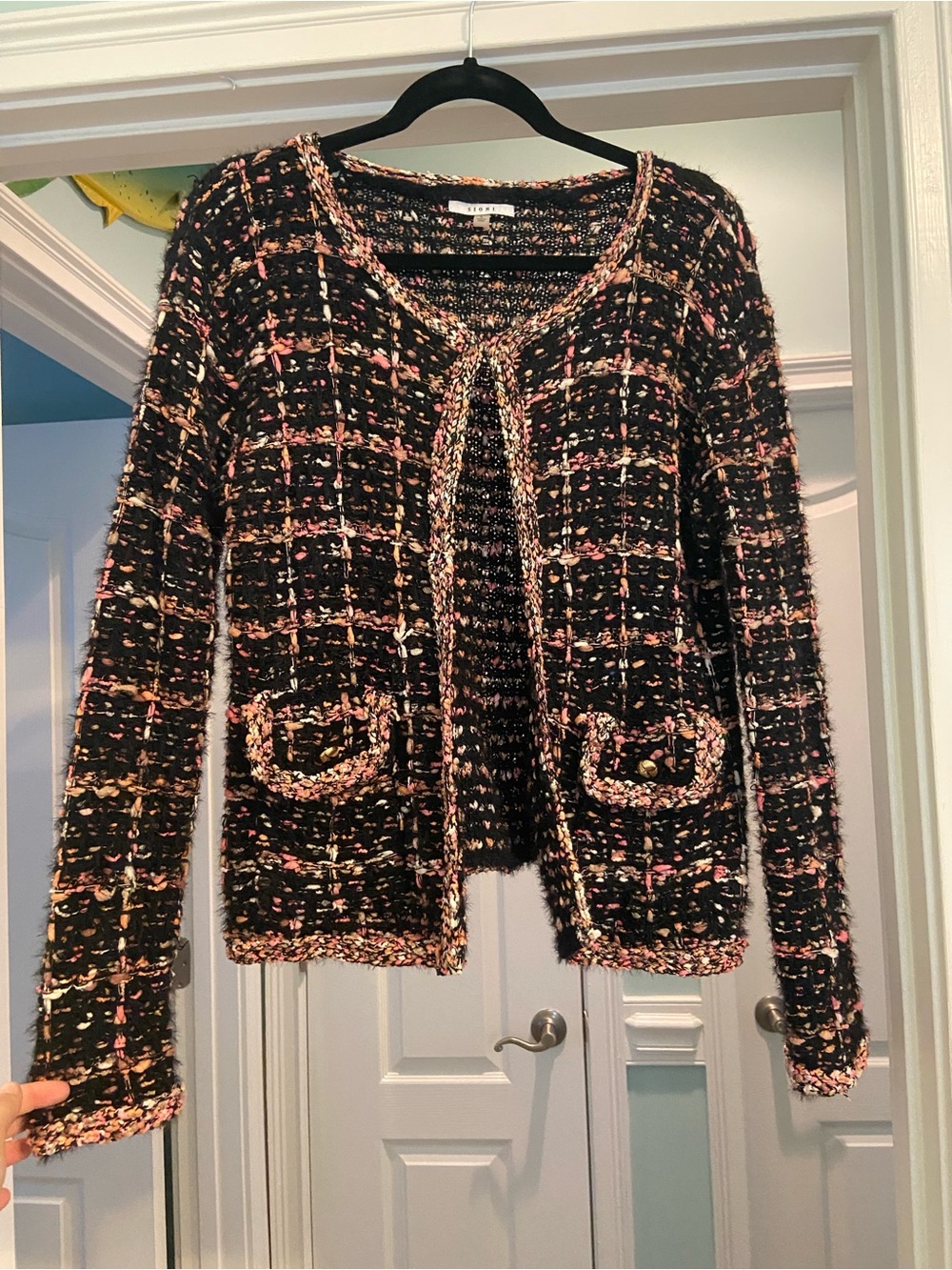 Sioni Tweed Style Open-Front Women's Wool Blend Cardigan